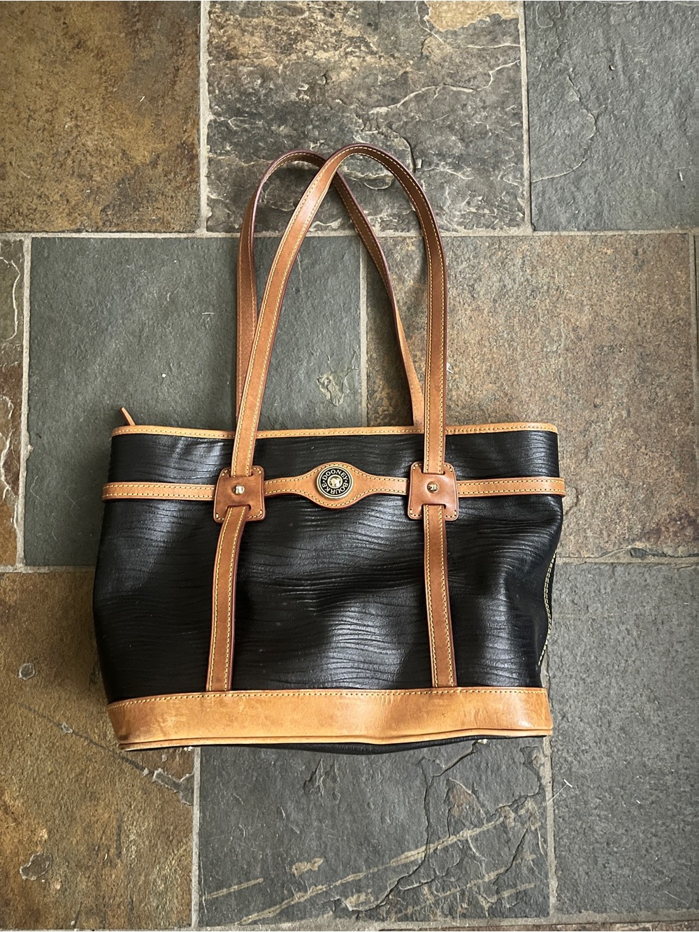 Dooney & Bourke Black Tote with Brown Trim